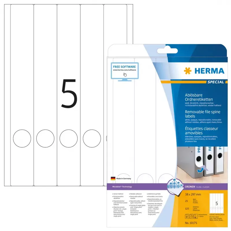 Etiquetas de archivo removibles HERMA 10175 A4 38x297 mm blanco