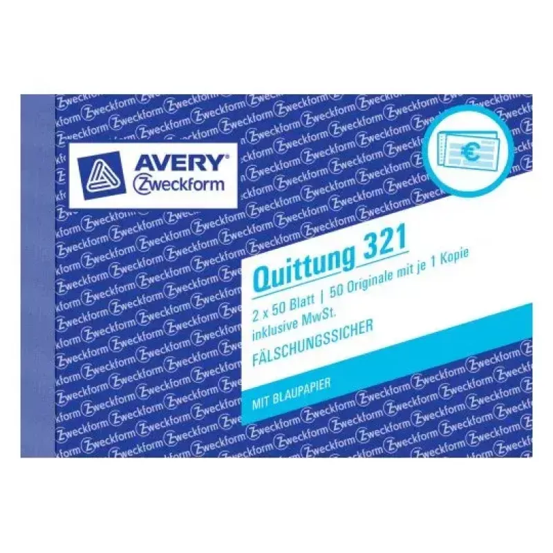Avery Zweckform 321 Talonario de recibos (Quittung), A6 apaisado, 2 x 50 hojas