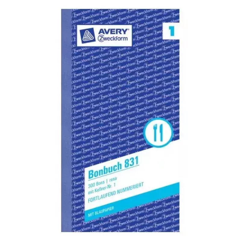 Avery Zweckform 831 Bloc de comandas para camareros (Bonbuch), 105 x 198 mm, rosa, 2 x 50 hojas