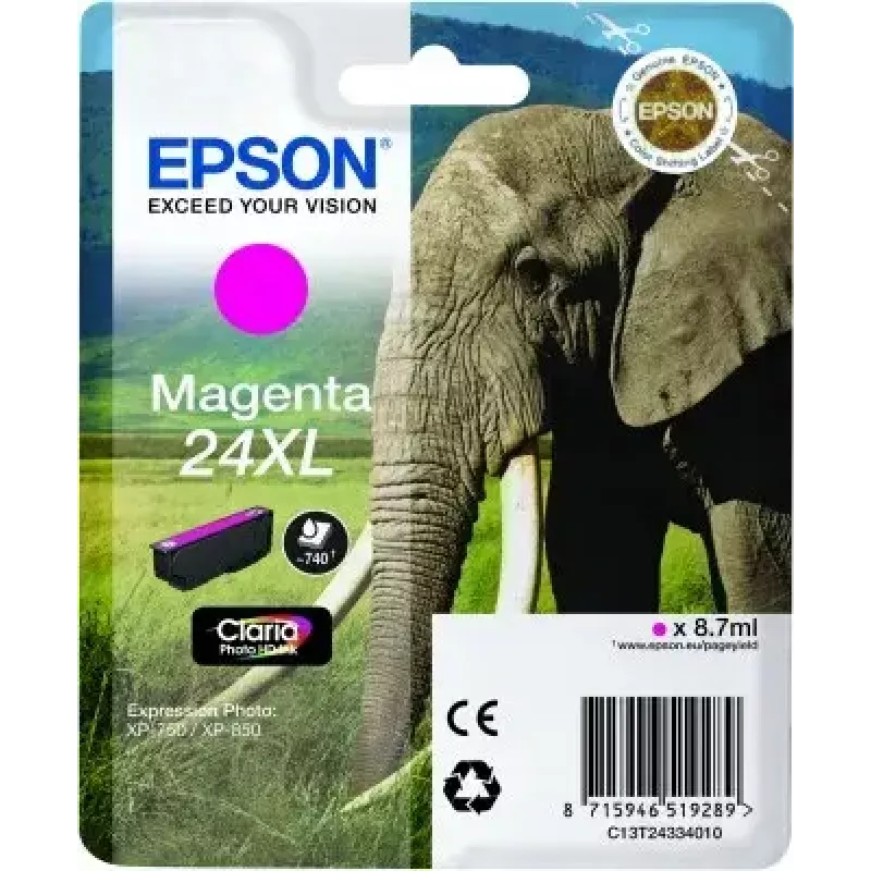 Cartucho EPSON Tinta N.º 24XL Magenta C13T24334011 C13T24334010