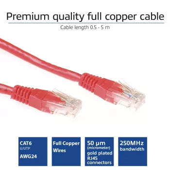 ACT Rojo Cable de red U/UTP CAT6 de 10 metros con conectores RJ45