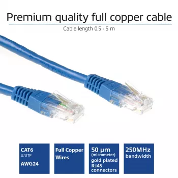 ACT Azul Cable de red U/UTP CAT6 de 1 metro con conectores RJ45