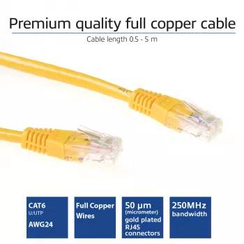 ACT Amarillo 20 metros cable de red U/UTP CAT6 con conectores RJ45