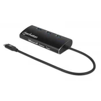Manhattan Dock/Hub USB-C con lector de tarjetas, conexiones (x6): Ethernet, HDMI, USB-A (x3) y USB-C, con Power Delivery (100 W) al conector USB-C (nota: se requiere fuente de alimentación USB-C y cable USB-C adicionales), universal para todos los dispositivos, aluminio, corresponde a DKT30CSDHPD3