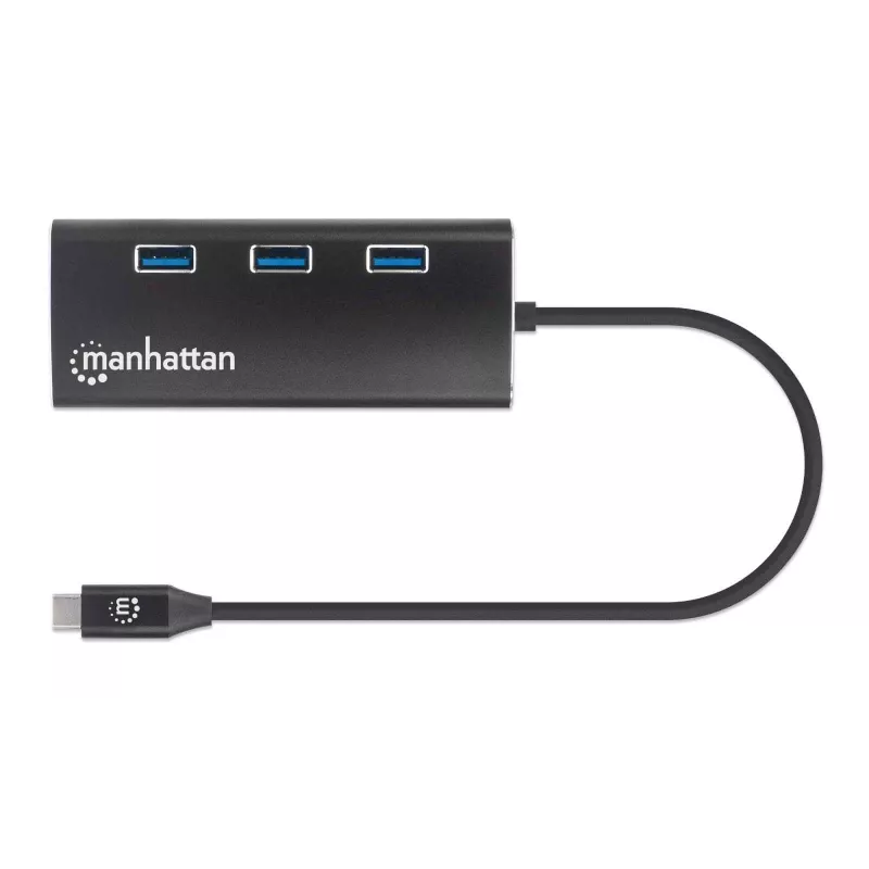 Manhattan Dock/Hub USB-C con lector de tarjetas, conexiones (x6): Ethernet, HDMI, USB-A (x3) y USB-C, con Power Delivery (100 W) al conector USB-C (nota: se requiere fuente de alimentación USB-C y cable USB-C adicionales), universal para todos los dispositivos, aluminio, corresponde a DKT30CSDHPD3