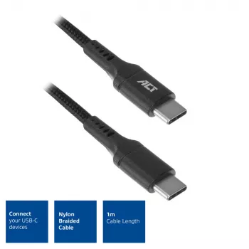 Cable de carga/datos USB 2.0 ACT conector C macho - conector C macho 1 metro, nailon