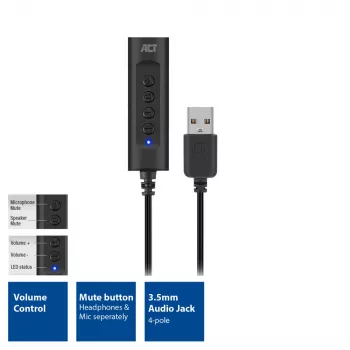 ACT AC9360 tarjeta de audio USB 3,5 mm conexión de auriculares 4 botones