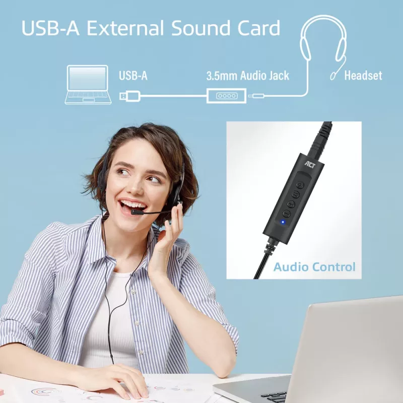 ACT AC9360 tarjeta de audio USB 3,5 mm conexión de auriculares 4 botones