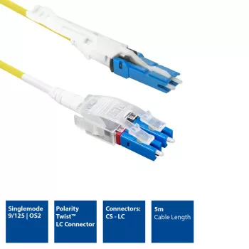ACT cable de conexión de fibra óptica monomodo 9/125 OS2 Polarity Twist uniboot dúplex CS - LC de 5 metros