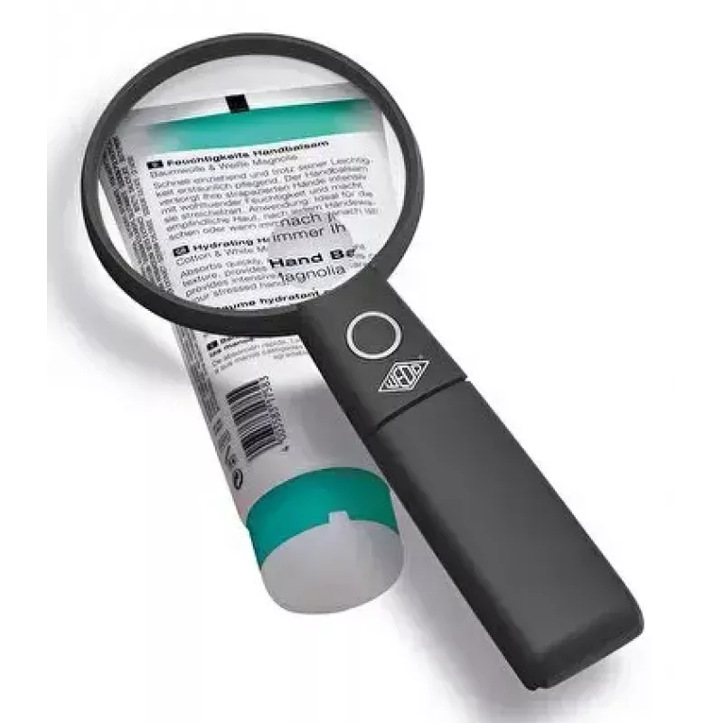 Lupa LED de mano WEDO 271 7565 — Aumento 5×, a pilas, Negro/Blanco