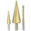 kwb 525890 Juego de brocas escalonadas con broca de fresado, 3 uds., 4-12 mm / 4-30 mm / 6 mm, HSS TiN