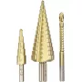 kwb 525890 Juego de brocas escalonadas con broca de fresado, 3 uds., 4-12 mm / 4-30 mm / 6 mm, HSS TiN