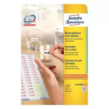 Etiquetas autoadhesivas AVERY L3410REV-25 removibles blanco 2550 uds.