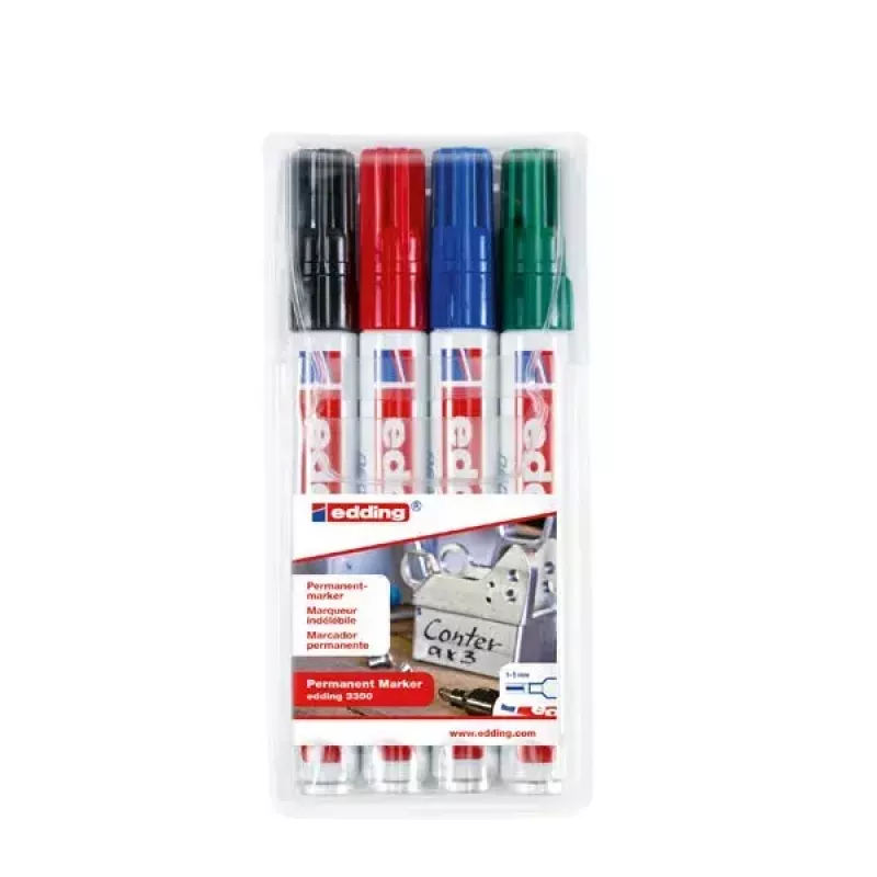 Rotulador permanente Edding 3300 punta biselada negro azul verde rojo