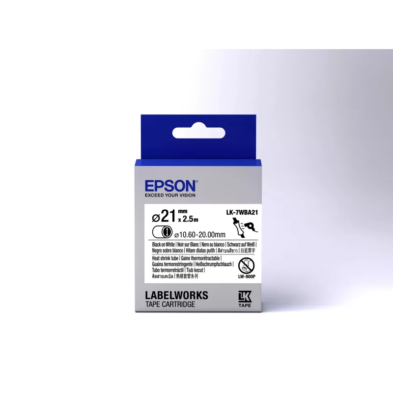 Cartucho de etiquetas Epson tubo termorretráctil (HST) LK-7WBA21 negro/blanco D21mm (2,5 m)