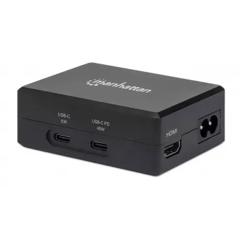 Manhattan Smart Video Multiport Dock, conexiones (x5): conector HDMI, USB-A (x2), USB-C (x2), con Power Delivery al conector USB-C, alimentación interna, ultraligero, cable de alimentación desmontable, negro, tres años de garantía, caja de venta al por menor