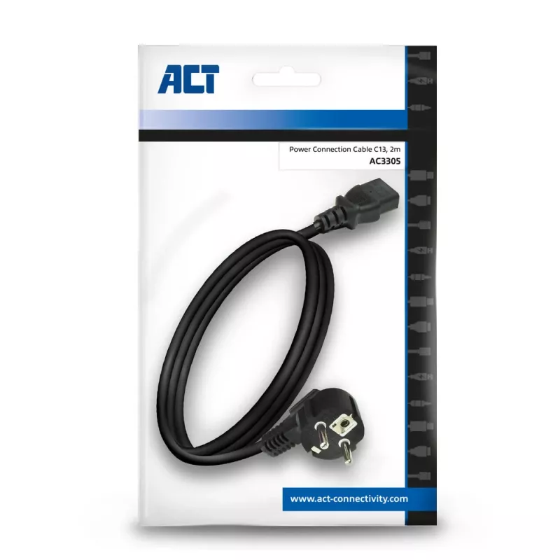 Cable de alimentación ACT Powercord conector CEE 7/7 (acodado) - C13 negro 2 m