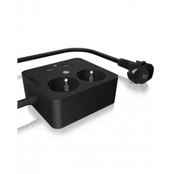 ICY BOX IB-MPS2220B-CH alargador 1,9 m 2 tomas AC para interior negro