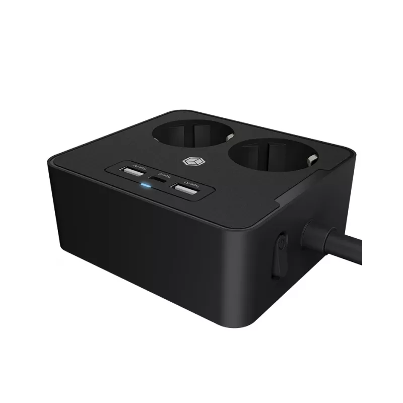 ICY BOX IB-MPS2220B-CH alargador 1,9 m 2 tomas AC para interior negro