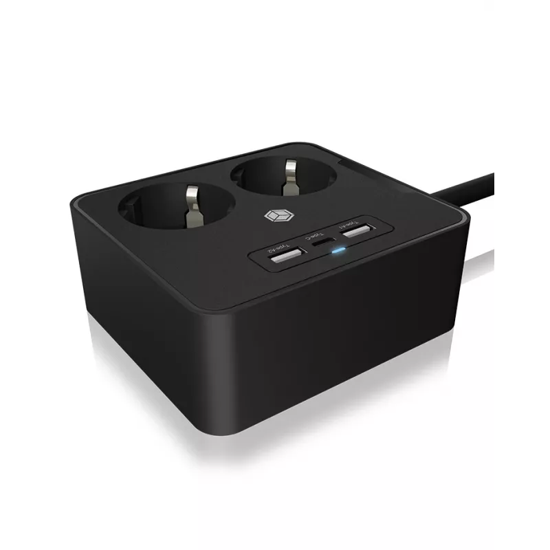 ICY BOX IB-MPS2220B-CH alargador 1,9 m 2 tomas AC para interior negro