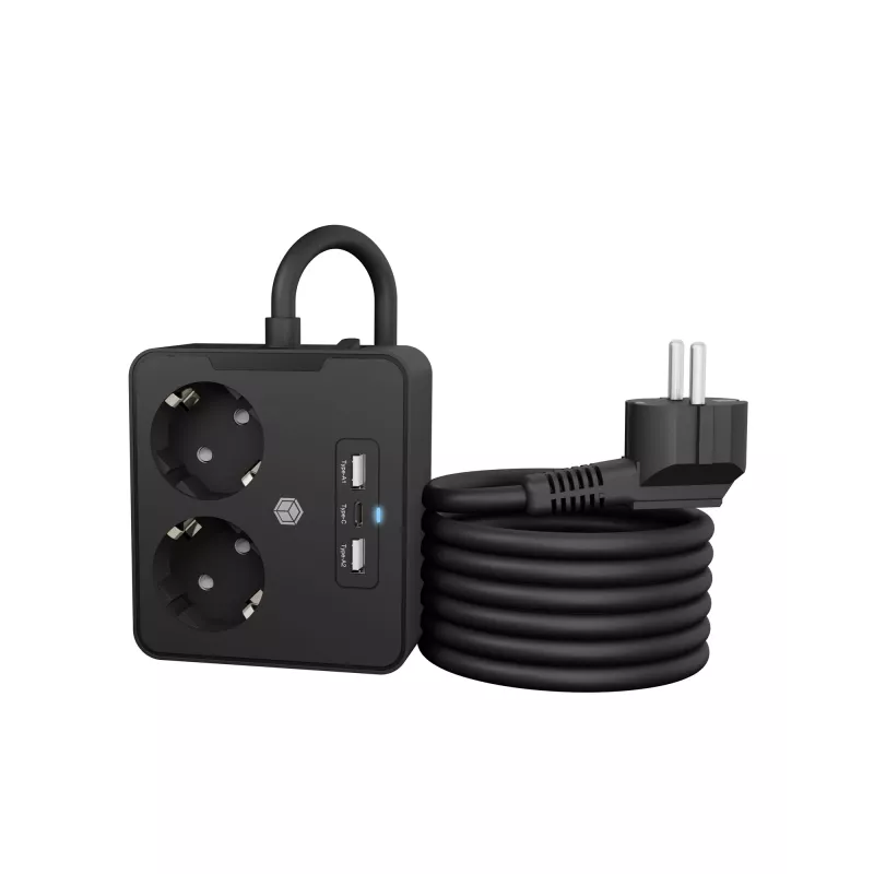 ICY BOX IB-MPS2220B-CH alargador 1,9 m 2 tomas AC para interior negro
