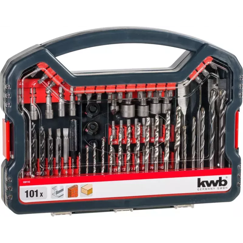 Set de brocas KWB Promo Box Standard 101 piezas para ladrillo, metal y madera