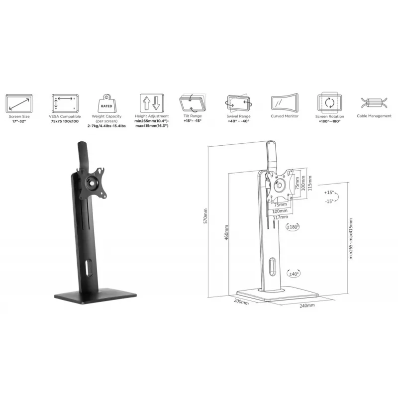 eSTUFF GLB226004 soporte de monitor 81,3 cm (32