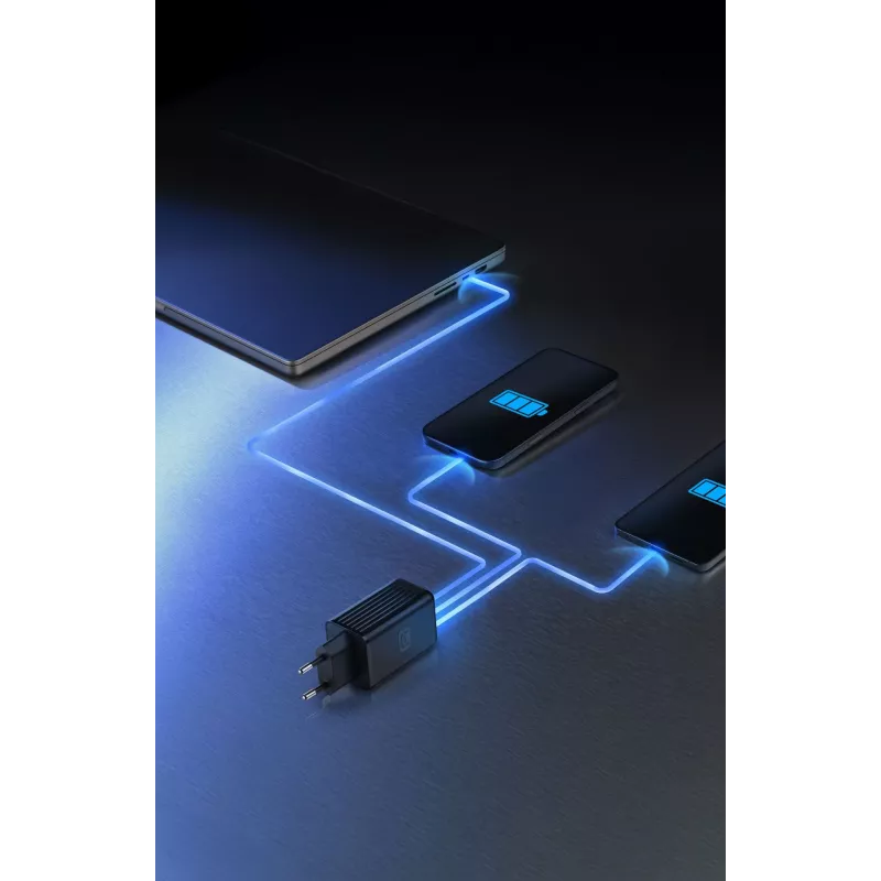 Cellularline Multipower Micro cargador rápido ultracompacto de 65W con 3 conexiones