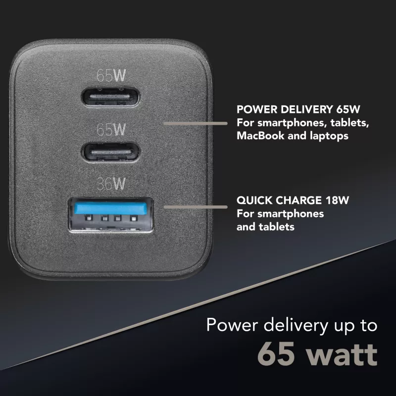 Cellularline Multipower Micro cargador rápido ultracompacto de 65W con 3 conexiones
