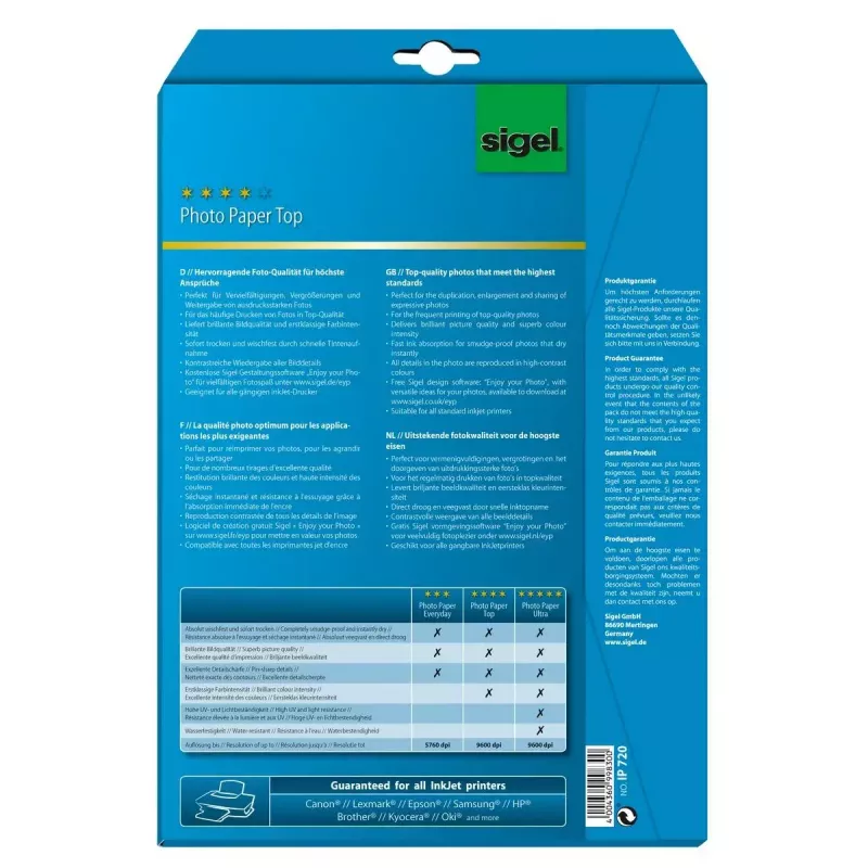 Papel fotográfico brillante Sigel InkJet Top A4