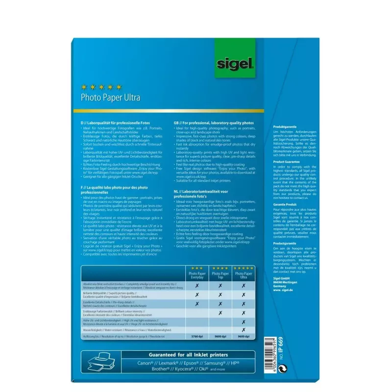 Papel fotográfico satinado Sigel InkJet Ultra A4