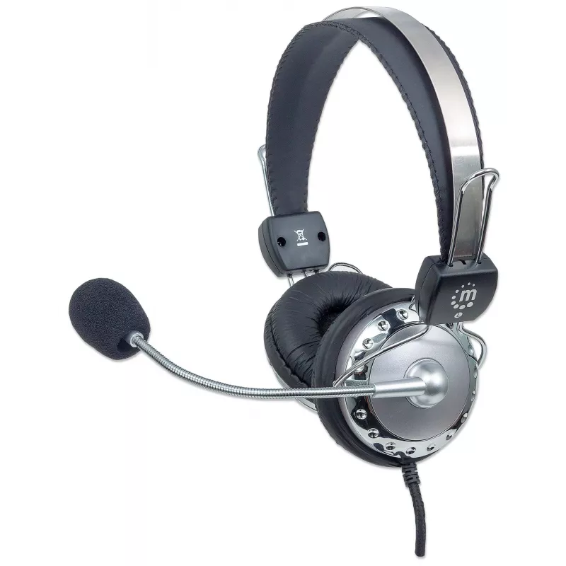 Manhattan 175517 auriculares estéreo con micrófono Standard II, supraaurales, micrófono flexible de acero inoxidable