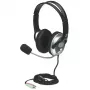 Manhattan Auriculares estéreo over-ear (3,5 mm), varilla de micrófono (acolchada), diadema de acero ajustable, mando en línea para control de volumen, almohadillas, 2x conector jack estéreo de 3,5 mm estándar para audio/micrófono, cable de 2,5 m, 3 años de garantía