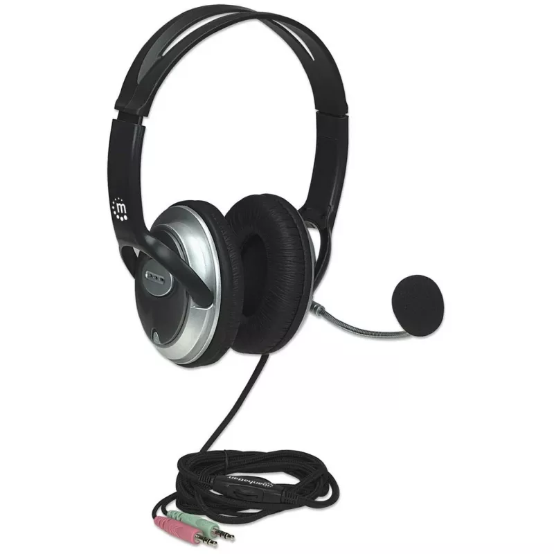 Manhattan 175555 auriculares estéreo con micrófono Classic, micrófono flexible de acero inoxidable