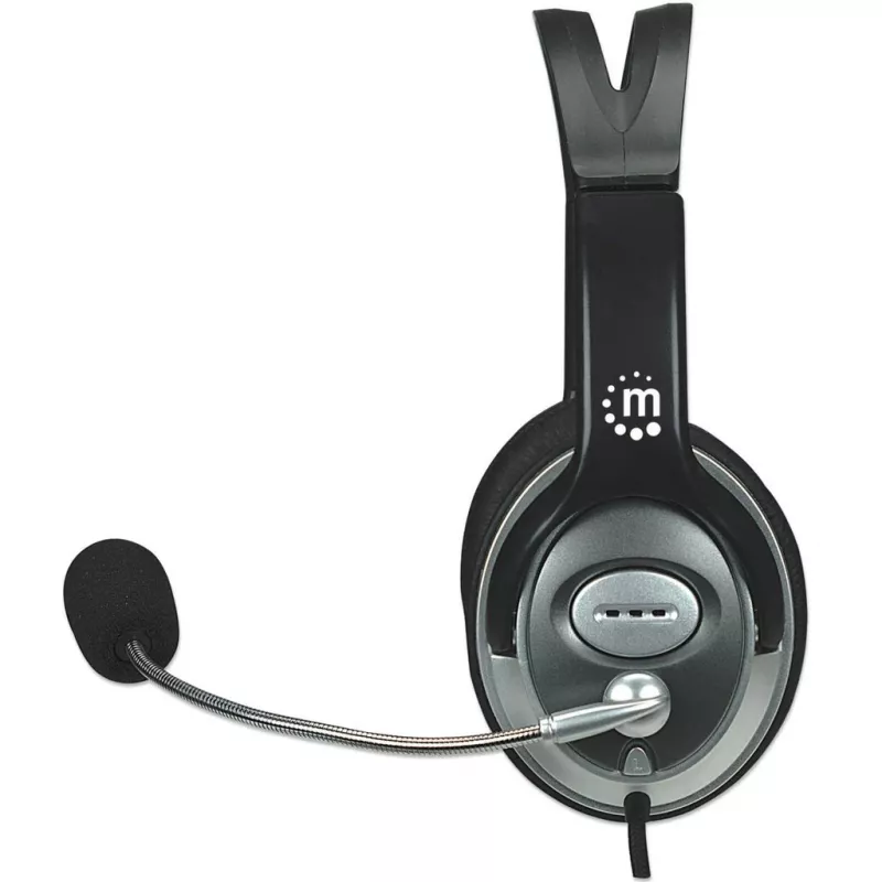 Manhattan 175555 auriculares estéreo con micrófono Classic, micrófono flexible de acero inoxidable