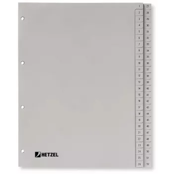 Índice de PP Rexel, gris, numérico, gris, A4, 225 mm, 300 mm, 7 mm, 1 ud.