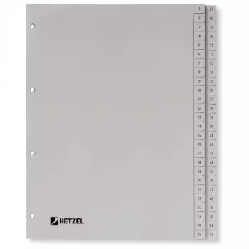 Índice de PP Rexel, gris, numérico, gris, A4, 225 mm, 300 mm, 7 mm, 1 ud.