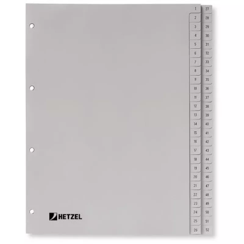 Índice de PP Rexel, gris, numérico, gris, A4, 225 mm, 300 mm, 7 mm, 1 ud.
