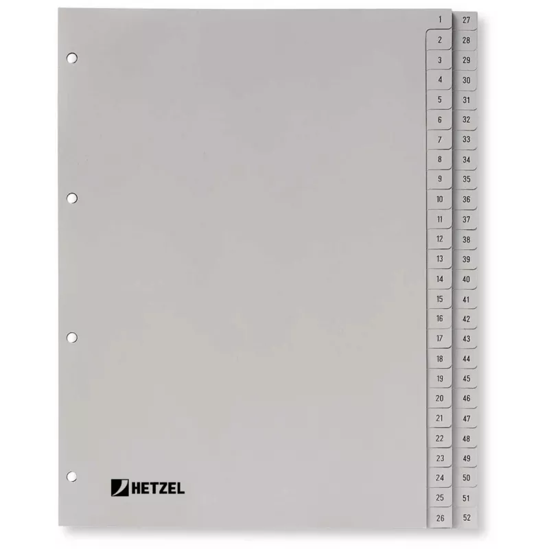Índice de PP Rexel, gris, numérico, gris, A4, 225 mm, 300 mm, 7 mm, 1 ud.