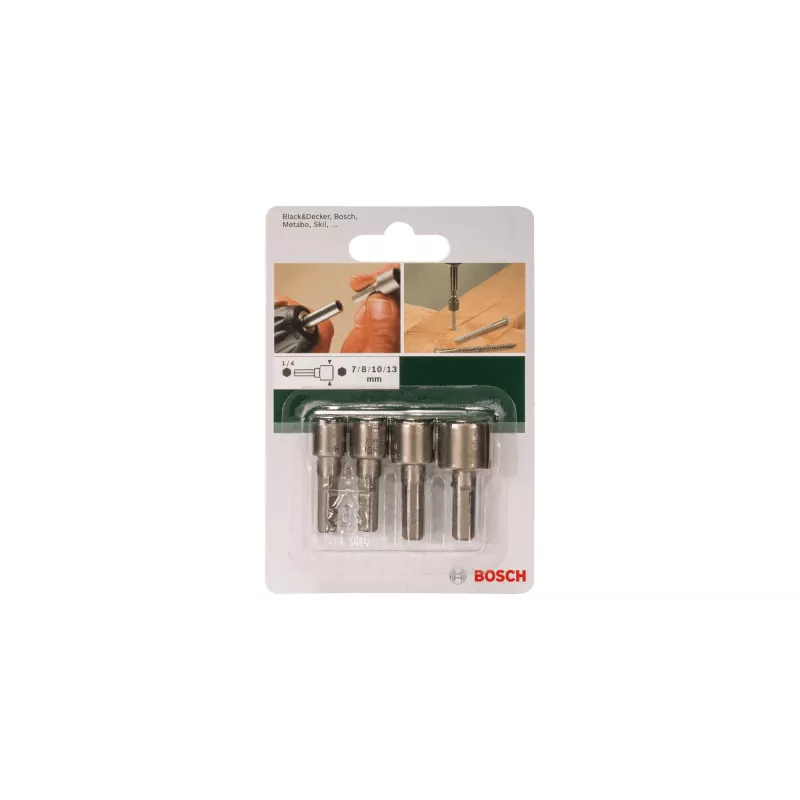 Bosch 2609255904 Juego de llaves de vaso con vástago hexagonal de 1/4 de pulgada, 4 piezas