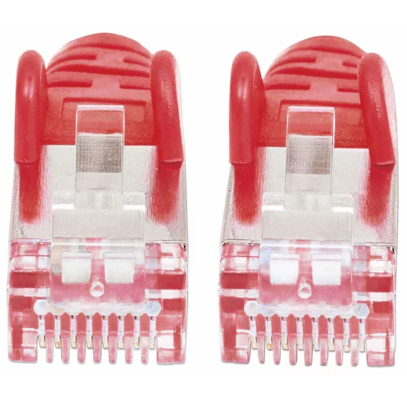 Cable de red Intellinet, cable Cat7/conector Cat6A, 0,25 m, rojo, cobre, S/FTP, LSOH/LSZH, PVC, RJ45, contactos dorados, sin pestaña, moldeado, garantía de por vida