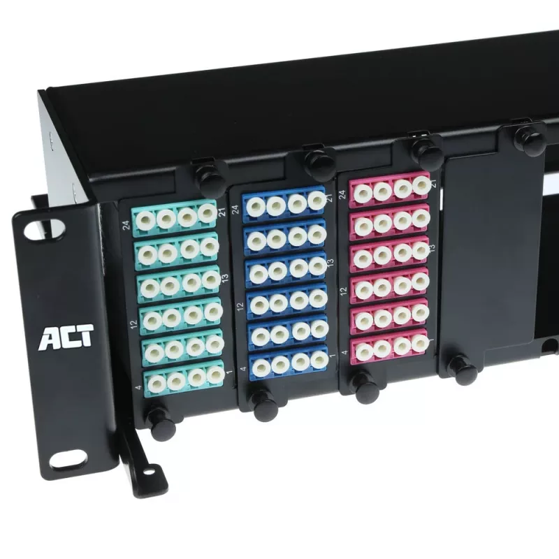 Panel de fibra ACT High Density 2HE para 12 casetes MTP®-MPO / placas adaptadoras Keystone