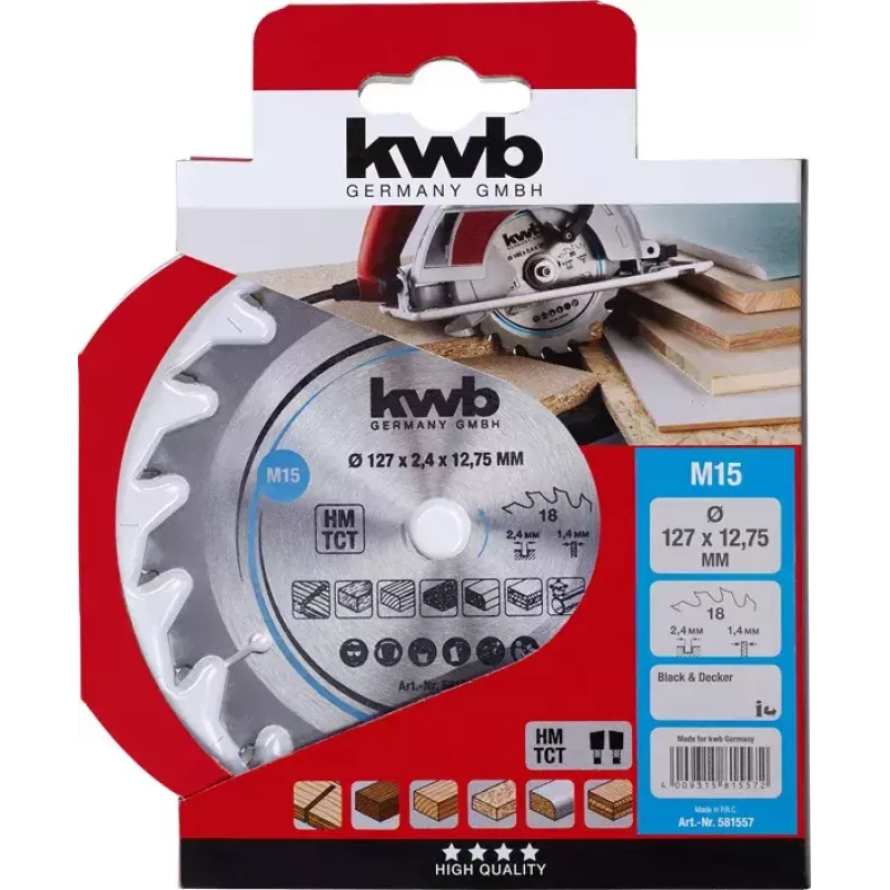 Hoja de sierra circular KWB 581557 12,7 cm para madera dura, plástico, contrachapado, madera blanda