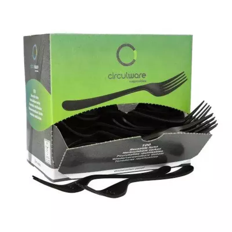 Tenedor desechable Papstar 96526 polipropileno 200 uds. negro 190 mm