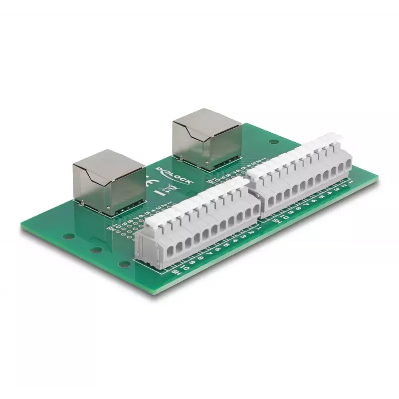 DeLOCK RJ50 2 x conector hembra a 2 x borne de conexión con botón a presión para carril DIN