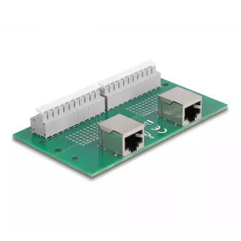 DeLOCK RJ50 2 x conector hembra a 2 x borne de conexión con botón a presión para carril DIN