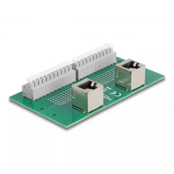 DeLOCK RJ50 2 x conector hembra a 2 x bloque de terminales con botón a presión para carril DIN en ángulo
