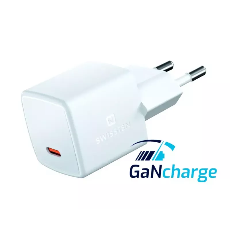 SWISSTEN cargador de viaje mini GaN 25W PD USB-C cargador rápido para teléfonos y tablets