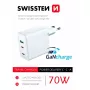 SWISSTEN cargador de viaje GaN 70W 2×USB-C cargador rápido para portátiles y teléfonos