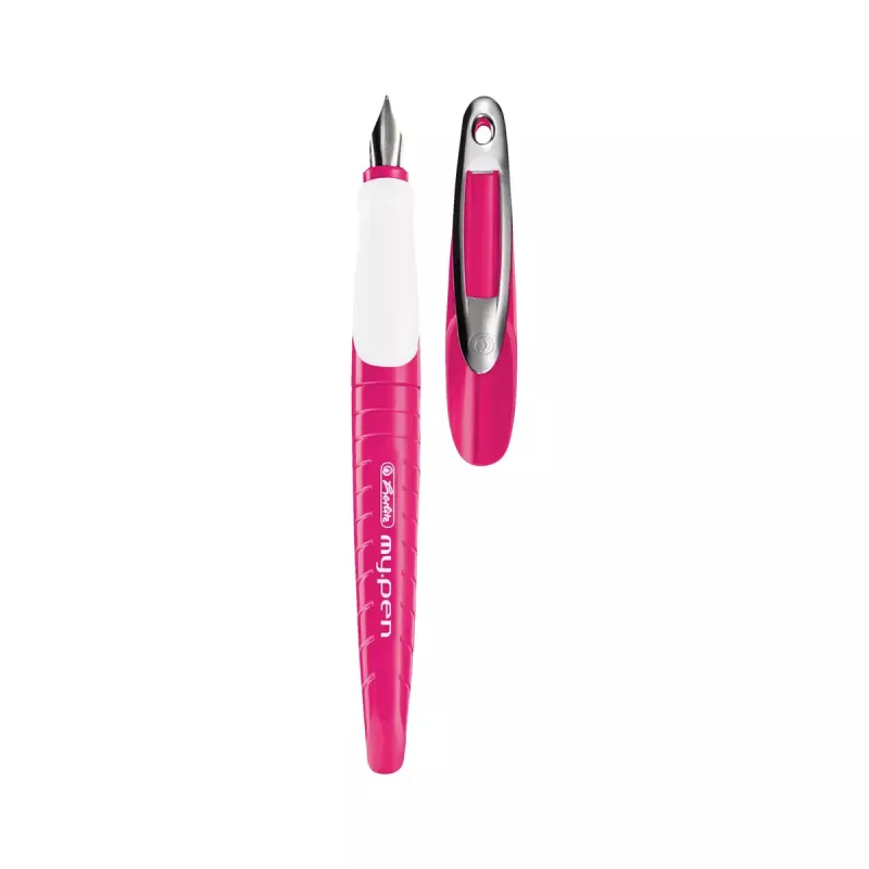 Estilográfica Herlitz my.pen sistema de carga por cartuchos rosa blanco